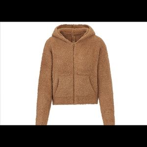Skims Cozy Knit Zip Up Hoodie Camel